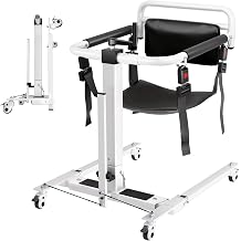 Ceridwen Patient Lift Transfer Chair 125kg Load Alloy Steel Frame, 360 Swivel Lift Dual Cushions Width-Adjustable with 4 Lockable Casters for Home ElderlySilver, Single Beam