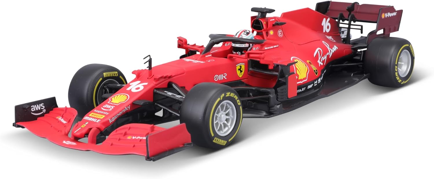 Burago 1/18 Ferrari Formula 1 2021 with Helmet #Sainz - Detailed Red Model Car in 1:18 Scale - for Children and Collectors - from 3 Years - 16809S