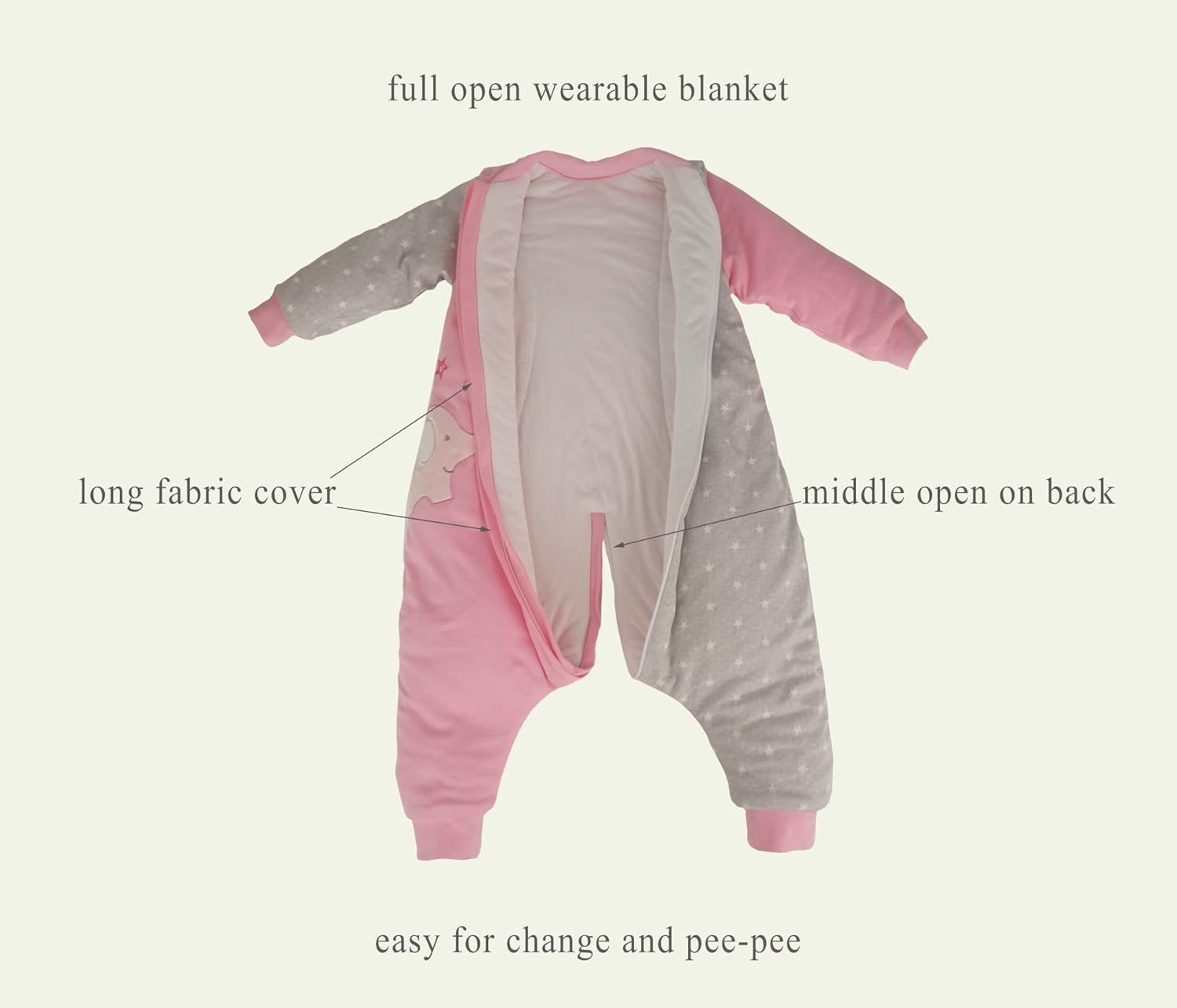 Toddler Sleeping Sack with Legs (3-6Years) Cotton Warm 2.5 Tog Movable Sleeves Baby Sleep Bag with Feet Wearable Blanket 5T Walking Sleeper with Filling Quilted Large Sleeping Bag Pink Girl