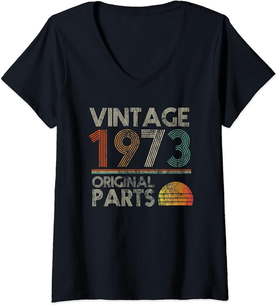 Womens Vintage Original Parts Birthday 1973 49th Retro Style V-Neck T-Shirt