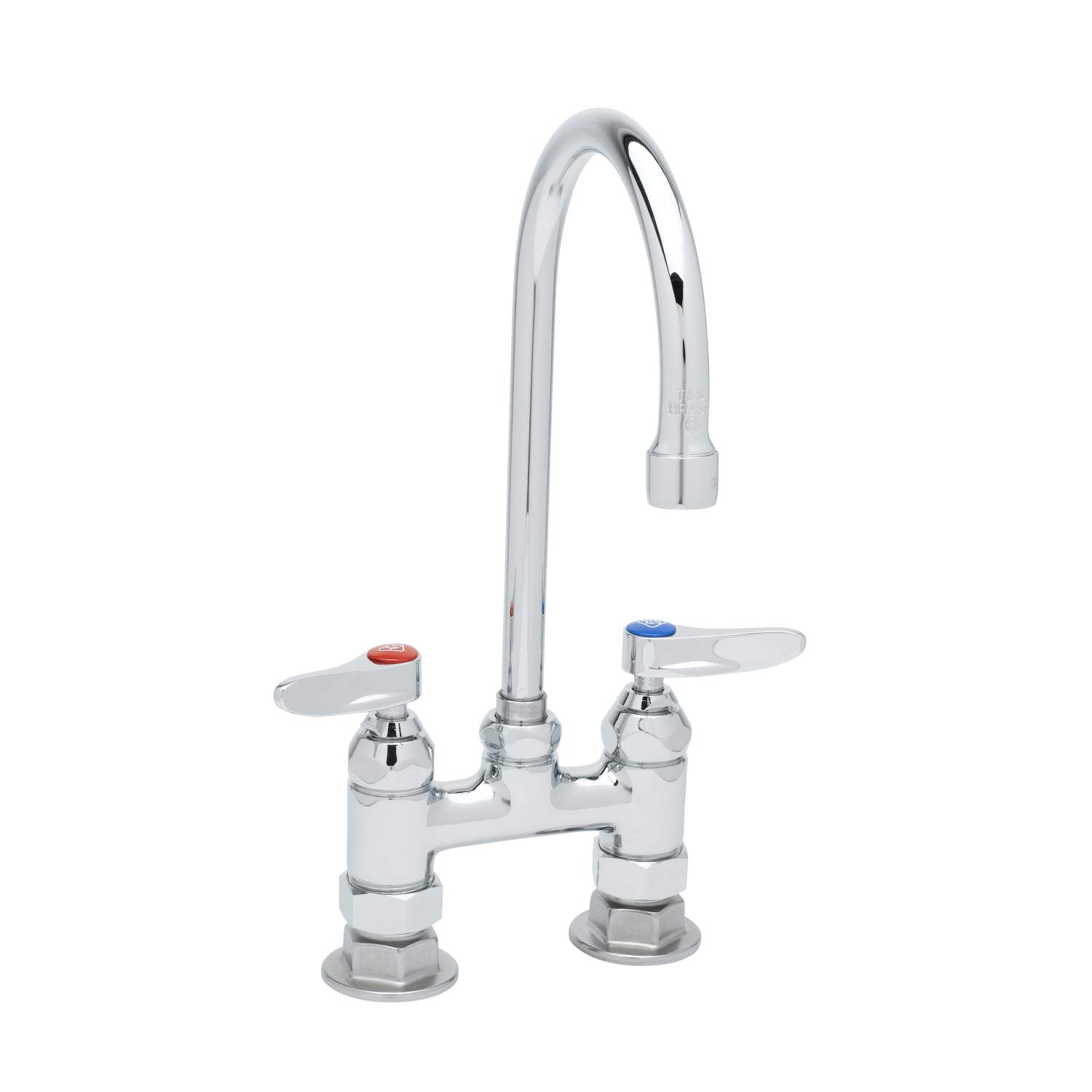 T&S Brass B-0325 Deck Mount Double Pantry Faucet with 4-Inch Centers and Swivel Gooseneck, silver