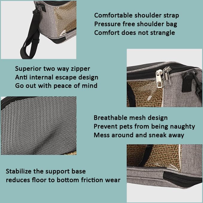 Image of FLEXMAN Bird Carrier Bag, Portable Small Bird Travel Cage, Transparent Lightweight Breathable, Two Way Zipper Parrot Travel Cage with Side Pockets for Parrots, Birds, Hamsters, Small Lizards (Grey)