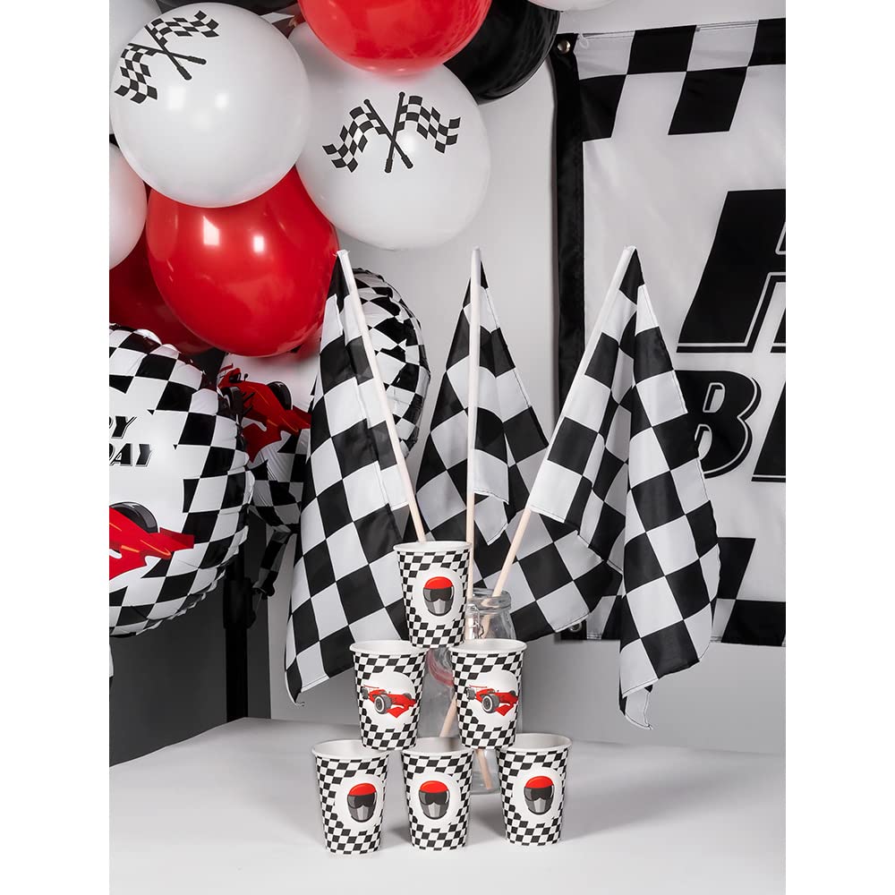 Boland Racing Party Plates - Pack Of 10, 23 Cm Formula 1 Checkered Flag Design, 100% Paper Biodegradable