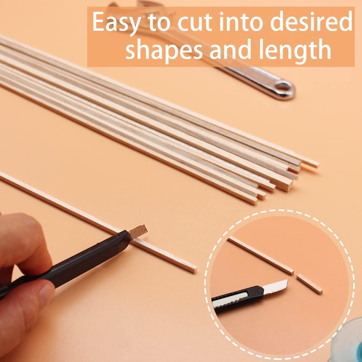 50 Pieces Wooden Sticks, Balsa Wood Stick, Natural Wooden Square Dowel Sticks for Crafting DIY Models Woodworking Projects - Image 4