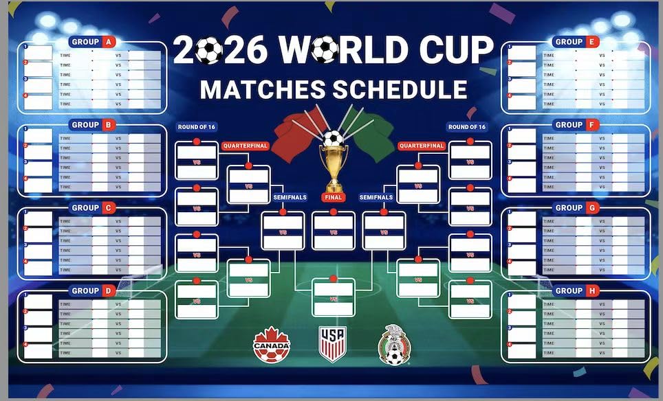 Pyltor 40x24 inches 2026 World Cup Schedule Fabric Flag Poster,Predict Champion Flag Poster,Tournament Wall chart for Soccer Fans Gifts Party Decorations (Color B)