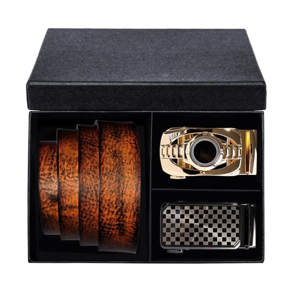 Boxed Mens Belts Set Genuine Leather Automatic Buckles Waist Belt for Men Dress Jeans Wedding Business Color E