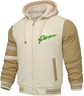 Chaqueta bomber para hombre de invierno, cálida, chaqueta de ocio con capucha, cremallera para exteriores, chaqueta softshell de algodón, abrigo de invierno, con cordón y bolsillos, bloqueo de color,