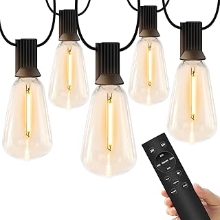 100 FT Outdoor String Lights for Outside – LED Patio Lights Waterproof with Dimmer Remote – Hanging Lights Shatterproof ST38 Vintage Edison Bulbs Porch Backyard Cafe Bistro (Max 300 FT)