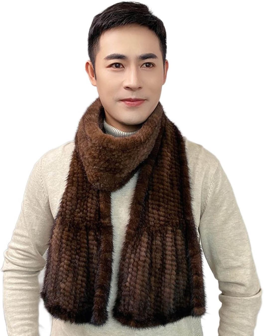Men Winter Scarves Real Mink Hair Scarf Neck Warmer Cold Weather Long Wrap Design Warm Outdoor