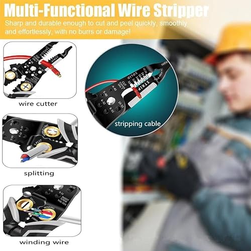 Miniatura 5 de Generic szhdxsy - Cortador y pelacables multifuncional, herramienta de pelacables 9 en 1, crimpadora, herramienta de cable con funciones de pelado,