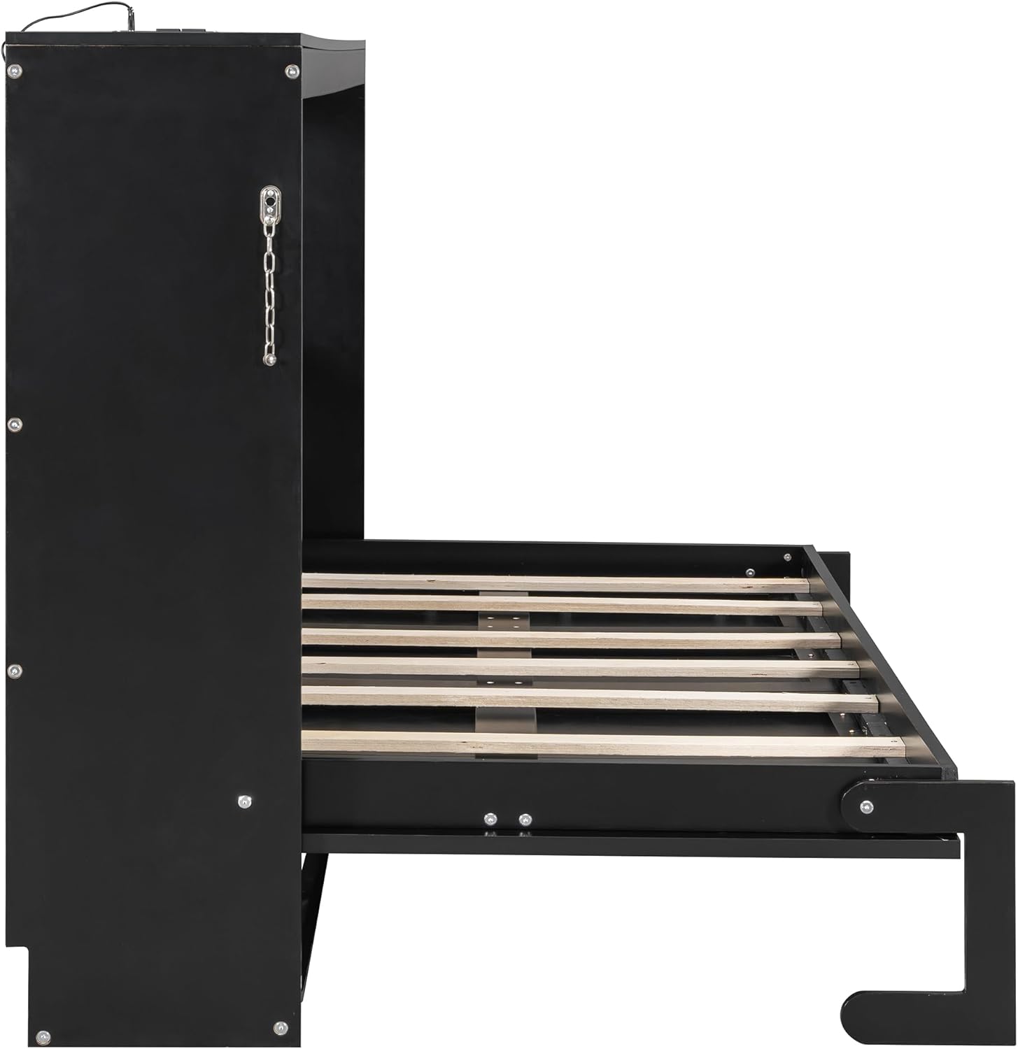 Merax Twin Size Murphy Bed, Side-Folding Murphy Bed with Trendy Printed Pattern, LED Under-Bed Lighting & Built-in USB Outlet, Black