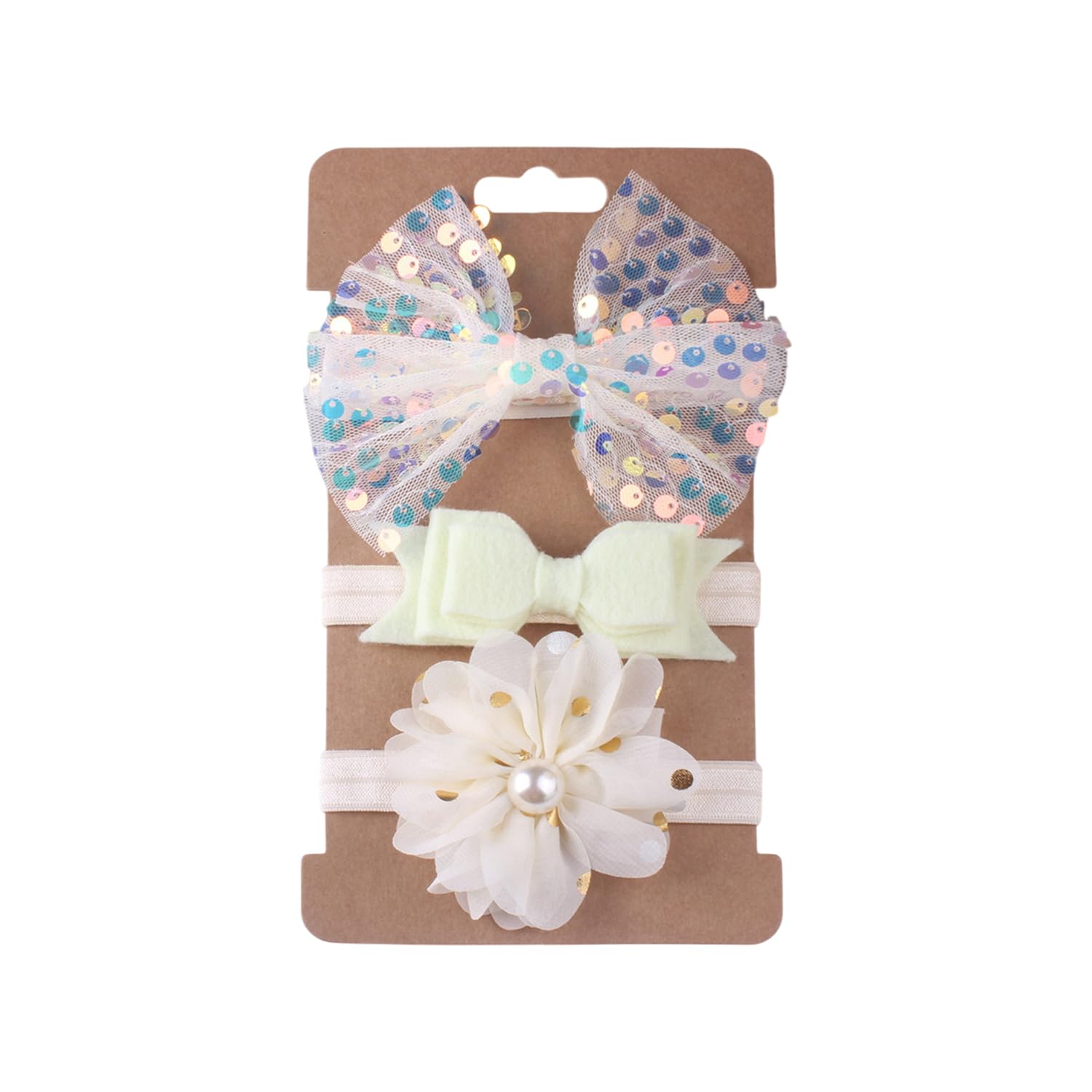 SYGA 3 Pcs Baby Headband, Sequin Cloth, Flower, and Bow Stretchable HairBand for Newborn Infant Toddlers Kids 0-3 Year (Beige)-image-45