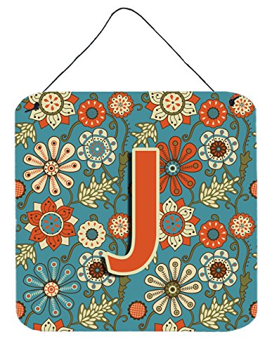 Caroline's Treasures CJ2012-JDS66 Letter J Flowers Retro Blue Wall or Door Hanging Prints Aluminum Metal Sign Kitchen Wall Bar Bathroom Plaque Home Decor, 6x6, Multicolor