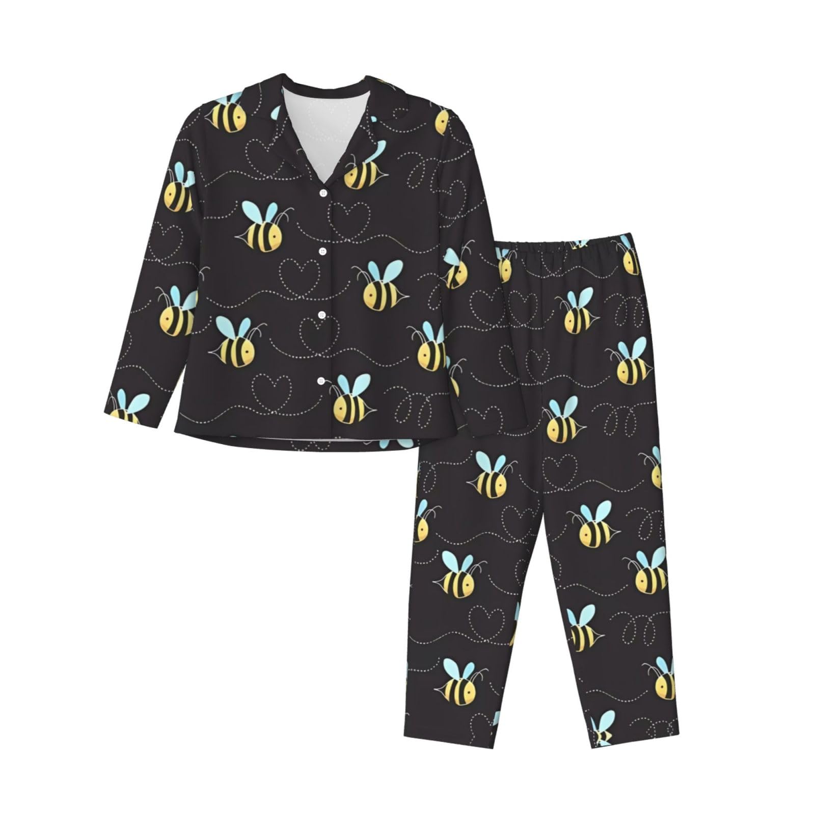 vacsAX Cozy and Breathable Women's Pajama Set - Relax in Style with Classic Collar and Elastic Waistband Cartoon bumblebee