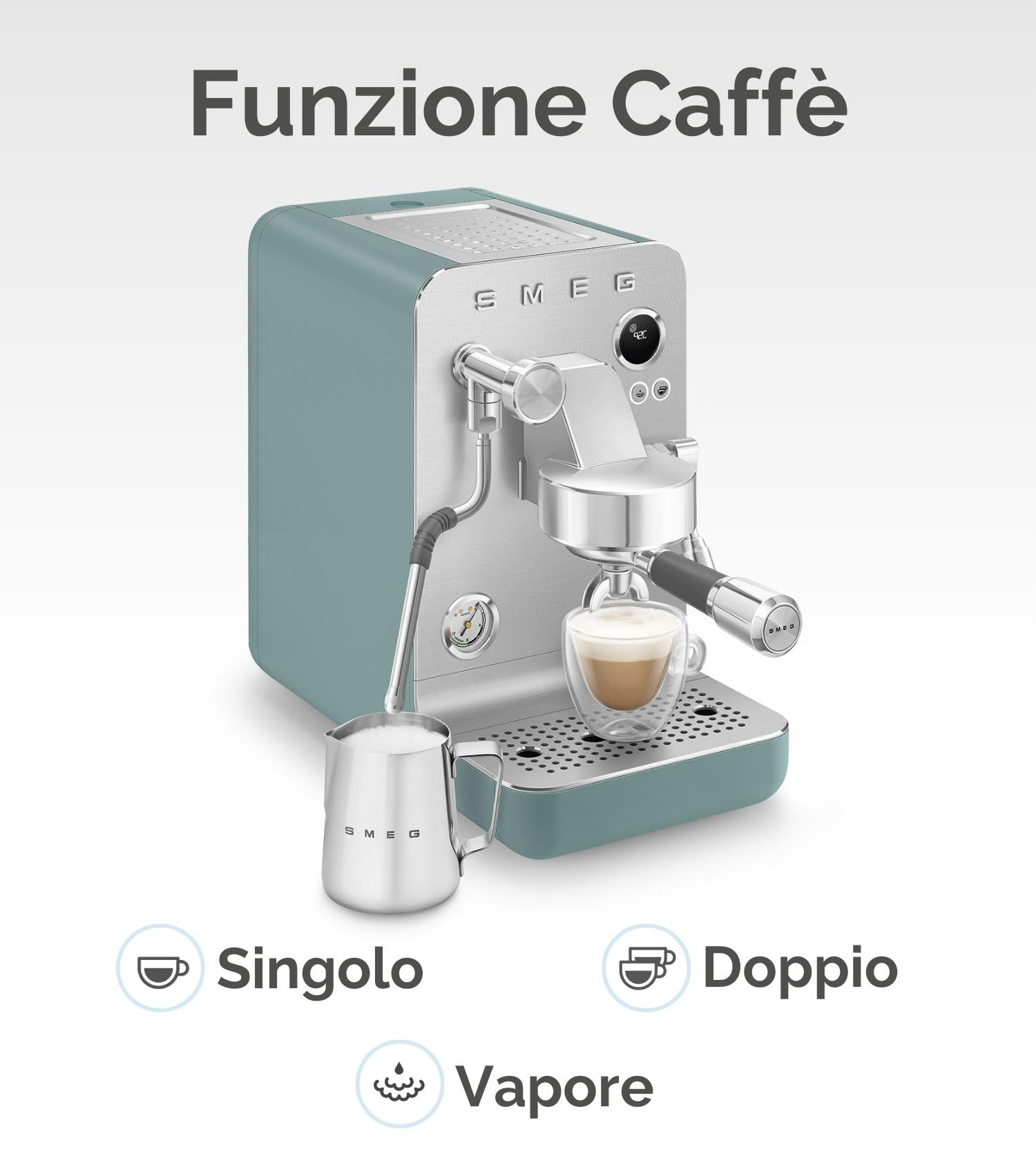 Smeg, Macchina da Caffè Espresso Manuale MiniPro EMC02, Triplo Termoblocco, Lancia Vapore e Portafiltro Professionali, Serbatoio da 1,7L, Cassetto Raccogligocce Rimovibile, 1700W, Nero Matte