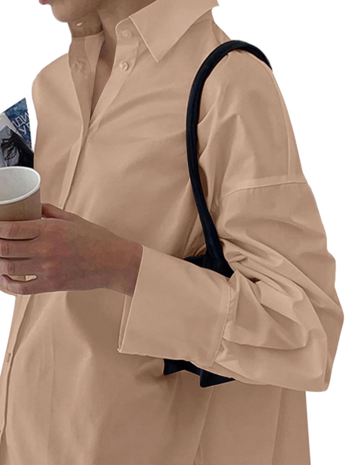 LYANER Women's Casual Shirt Dress Collar V Neck Button Down Loose Long Sleeve Mini Dresses - Image 3