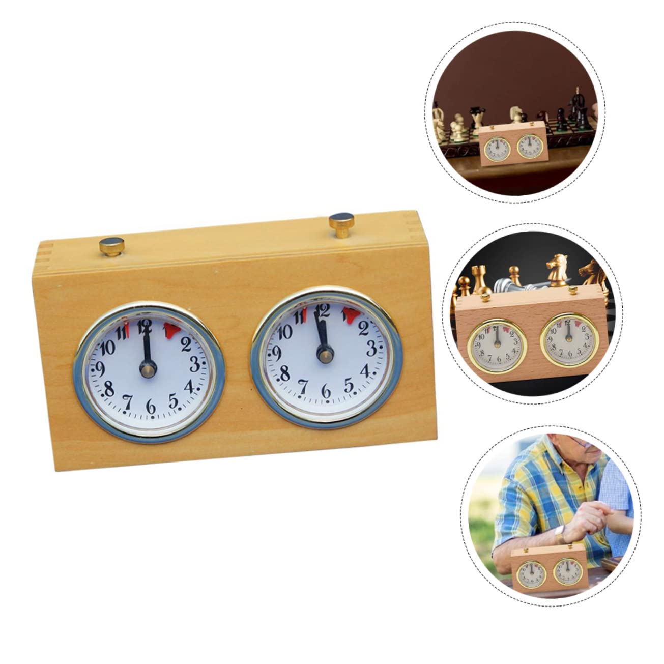 Toyvian Horloge Échecs Mécanique Portable en Bois Structure Simple, Minuterie Pratique pour Jeu D'échecs et Échecs Chinois en Compétition