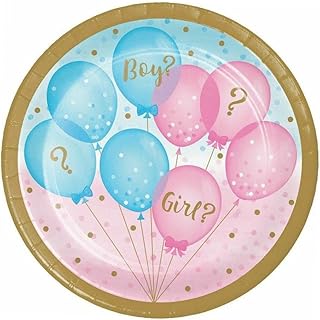 Gender Reveal Balloons Party Boy Girl 8 Ct Cake Dessert Plates 7 Inch Small Round Paper Plates for All Occasions Disposable Paper Plates