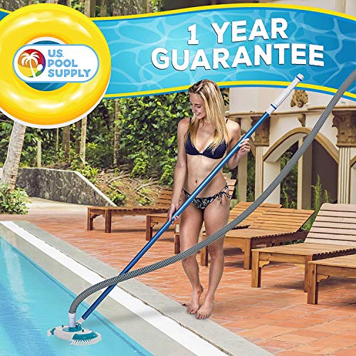 U.S. Pool Supply 16\" Weighted Pool Vacuum Head with Nylon Side Bristles, Swivel Hose Connection, EZ Clip Handle - Connect 1-1/4\", 1-1/2\" Hose - Scrub Clean, Remove Debris - Safe for Vinyl Lined Pools