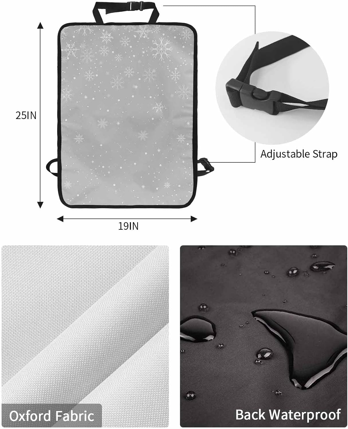 T&H XHome Car Seat Protector, 2 Pack Kick Mats Back Seat Protector Christmas Snowflake Grey Gradient Waterproof Backseat Cover for Kids Universal Fit Automotive Interior Protectors