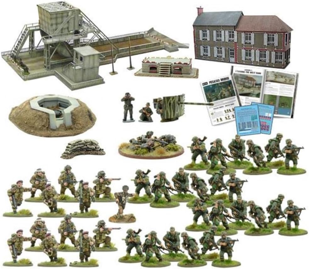 Warlord Bolt Action Pegasus Bridge 1:56 Tabletop Miniatures - Plastic Paintable Miniature WWII Soldiers Set, Unpainted Table Top 28mm Military Minifigures for Adults - Gaming Figurines Pack