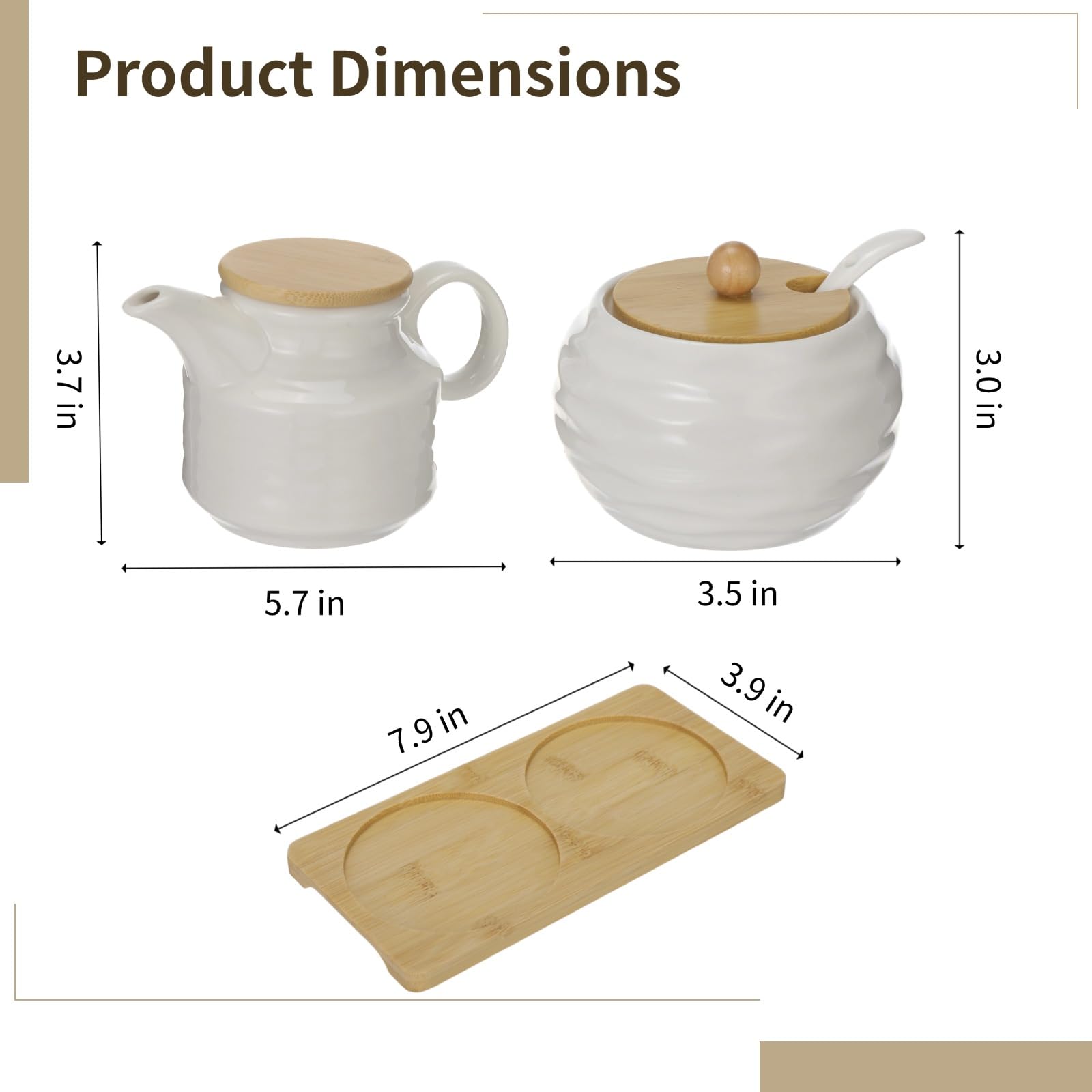 Keramik-Zucker- und Sahnebehälter mit Holzbasis für Kaffee, weißer Steinzeug-Milchgießer und Zuckerdose im Wellenmuster mit Deckeln, Spender für Kaffeebar, Küche und Arbeitsplatte
