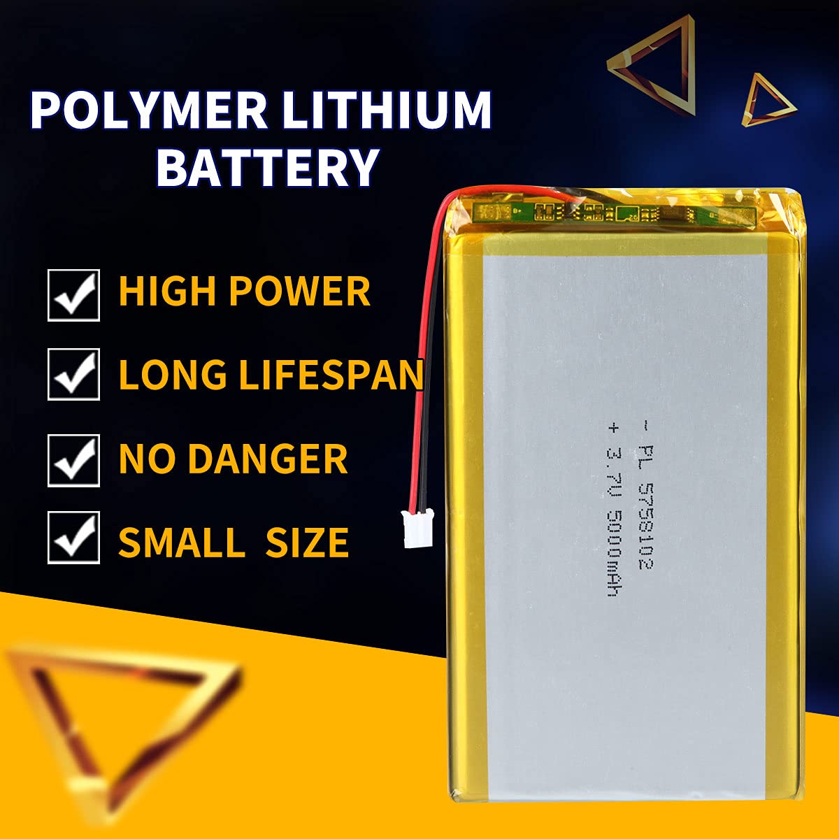 YTKavq 3.7V 5000mAh Battery 5758102 Lithium Polymer Ion Rechargeable Li-ion Li-Po Battery with 2P PH 2.0mm Pitch Connector… — view 3