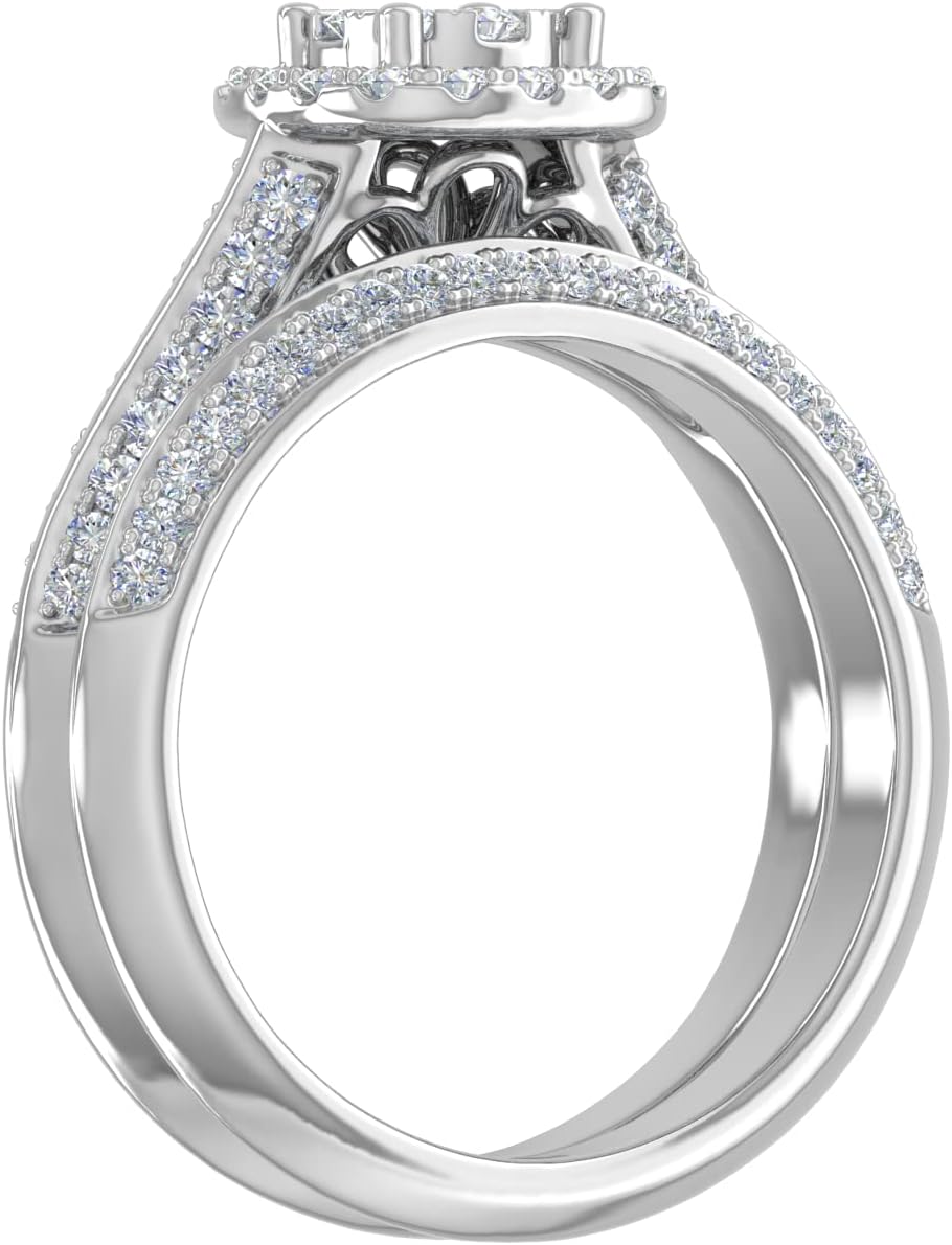 3/4 Carat Halo Diamond Bridal Ring Set in 14K Gold