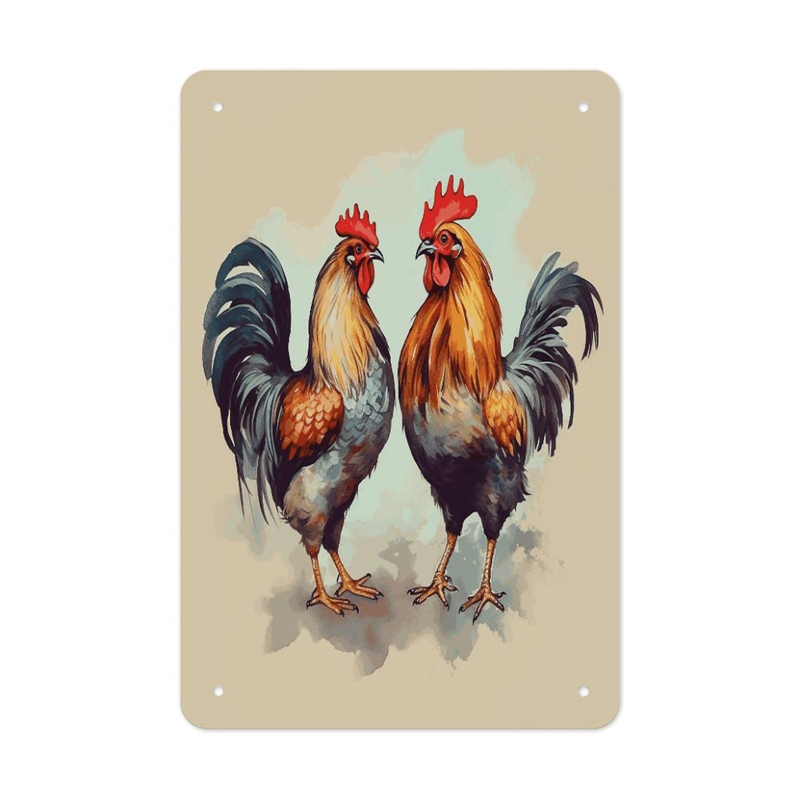 LDGSUPH Rooster And Hen Wall Art Prints Folded Edge Iron Sheet Painting with Holes for Wall Prints Decorative Picture Metal Signboard Decor Painting for Outdoor Indoor Wall Decor
