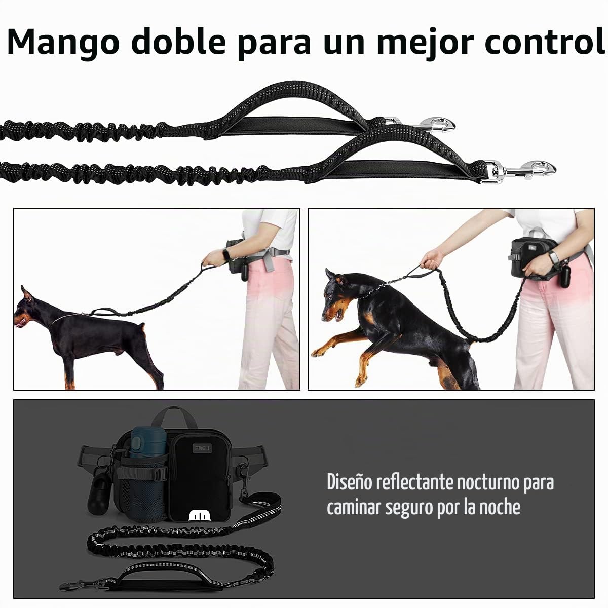 ETACCU Correa Perro para Correr, Manos Libres, Elástica, Running, para Perros Grande, Cinturones de Cintura Ajustables con Funda Teléfono, Costuras Reflectantes, 124-180 cm