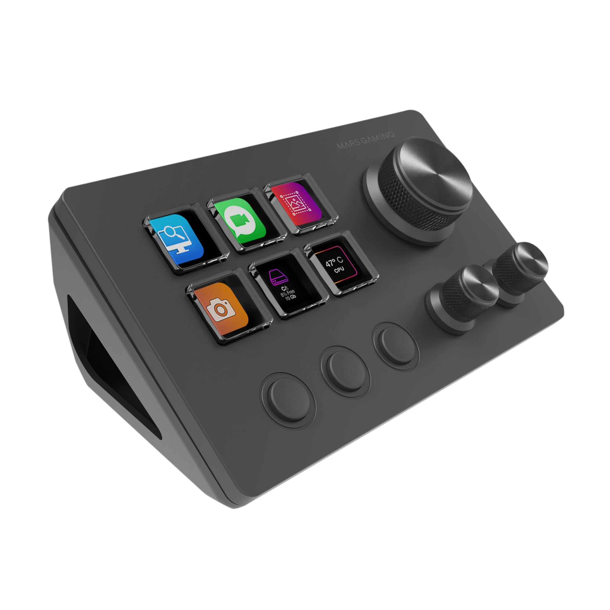 MARSGAMING MSD-Two, Control Deck Compacto, 6 Teclas LCD Personalizables + 3 Botones, 3 Ruedas Multifuncionales, Control Deck Slim Ergonómico, Software de Control y Plug-ins, Windows y MacOS, Negro