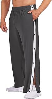 Men's Tear Away Basketball Pants High Split Snap Button Casual Post-Surgery Sweatpants with Pockets