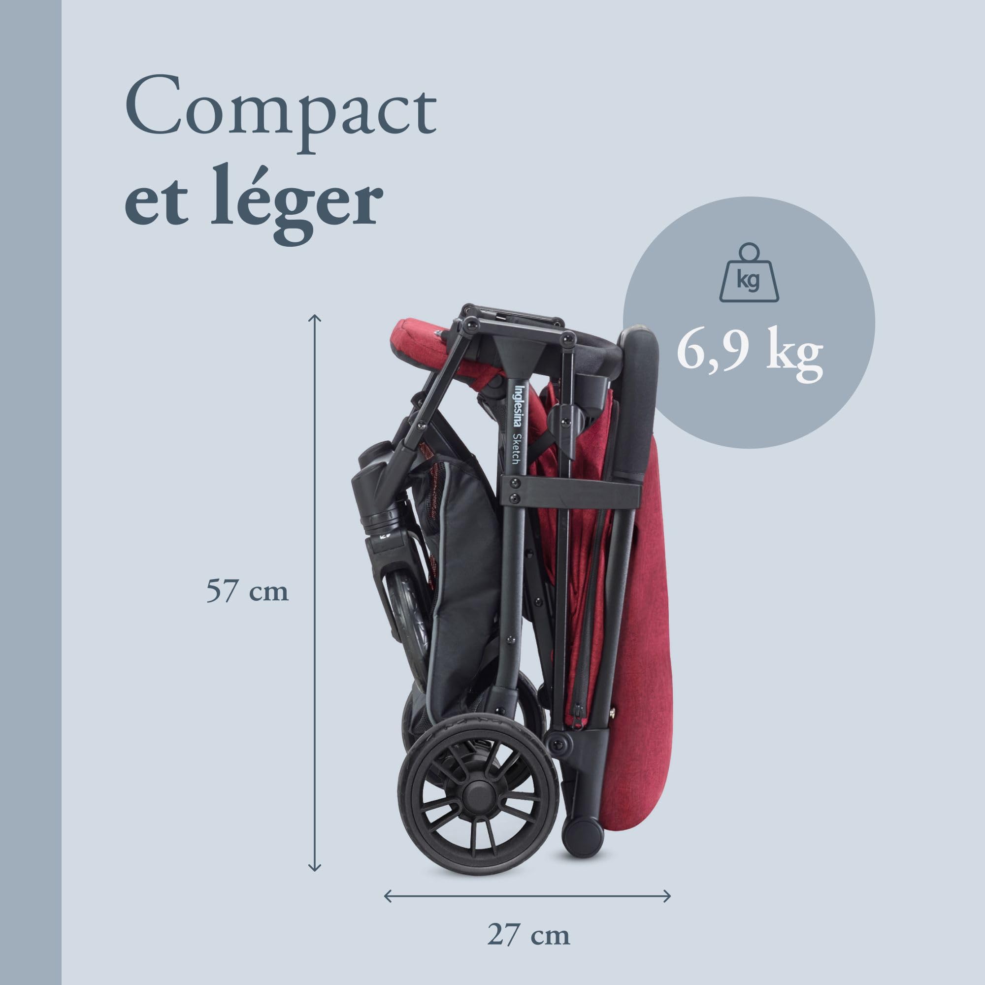 Inglesina Sketch Poussette Légère et Compacte, Rouge, Confortable, jusqu'à 17kg, Pliage à une main, UPF 50+