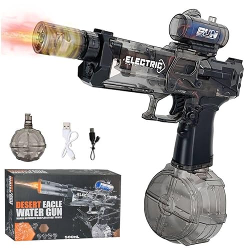 TOGETDREAM Electric Water Gun, 500CC Long Range Motorized Water Gun Water Pistol with Realistic Guns Muzzle Flame Rechargeable Automatic Watergun Swimming Toys for Adults & Kids, Black
