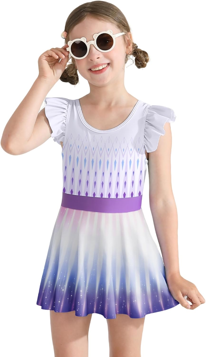 Girls One Piece Swimsuits with Skirt UPF 50+ Floral Bright Bathing Suits for 3-10 Years - Image 2