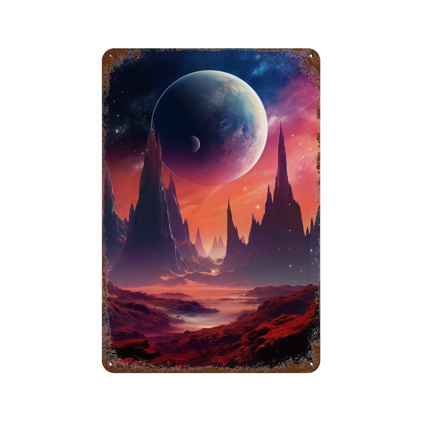 Alien Planet Landscape Rust Effect Tin Sign 11.8"x7.9", Industrial Home Decor for Garage, Pub Or Kitchen