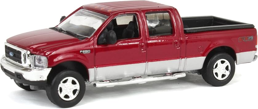 1/64 2004 F-250 Super Duty Crew Cab Pickup Truck Red/Silver, Motormax Diecast 400241