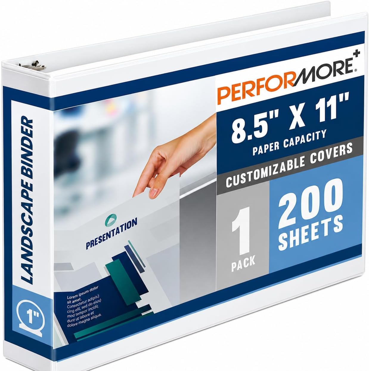 Performore 8.5 x 11 Landscape View Binder, 3-Ring 1 Inch Round Ring