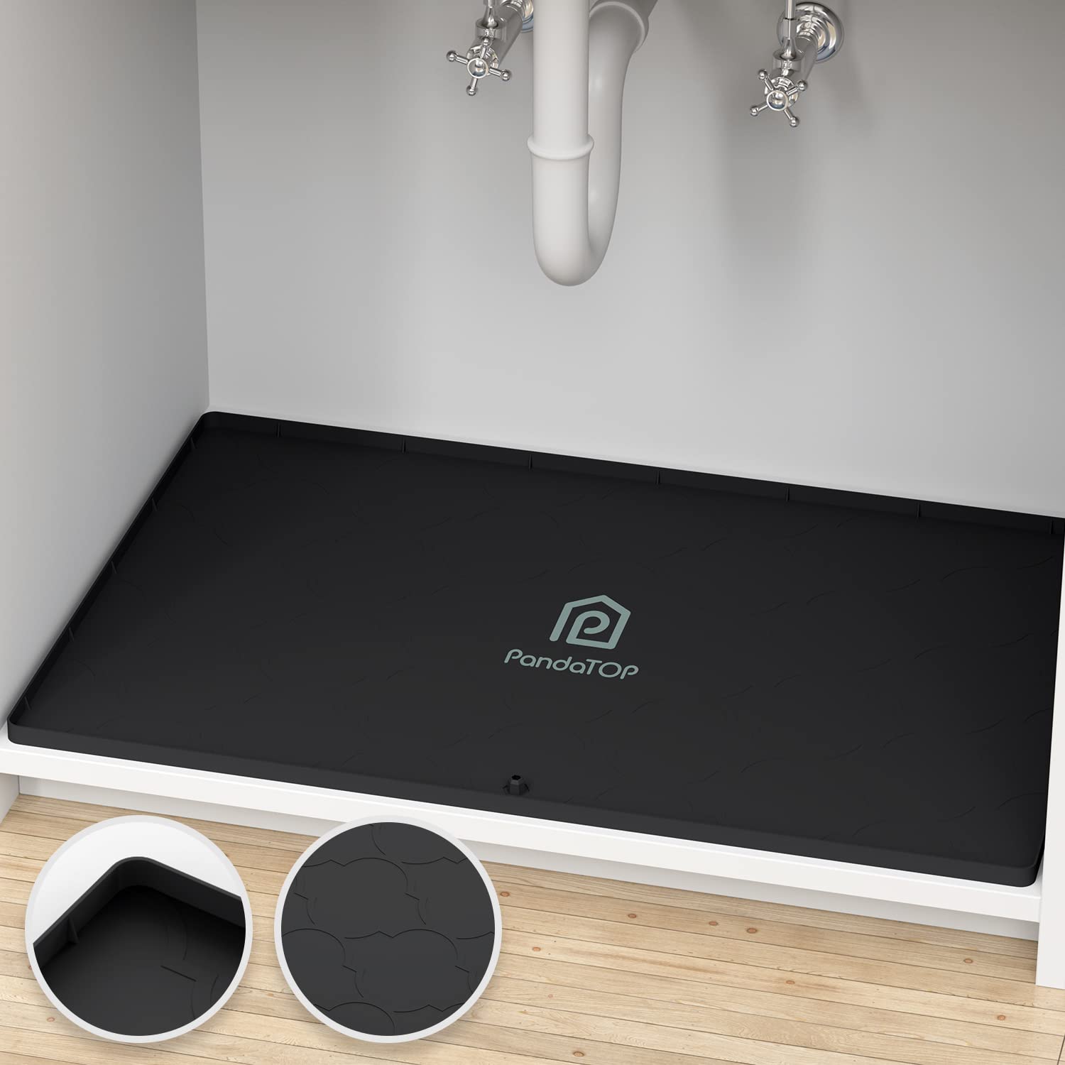 Under Sink Mat, 28" x 22" Silicone Kitchen Cabinet Tray, Waterproof & Flexible Under Sink Liner for Kitchen Bathroom and Laundry Room(Black)