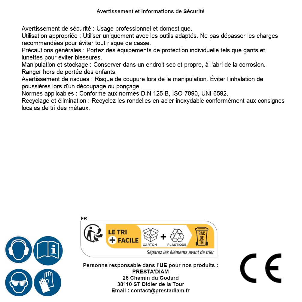 50 arandelas planas escotadas 16 mm – DIN 125 B – ISO 7090 – UNI 6592 – Inox A2 – D-Work