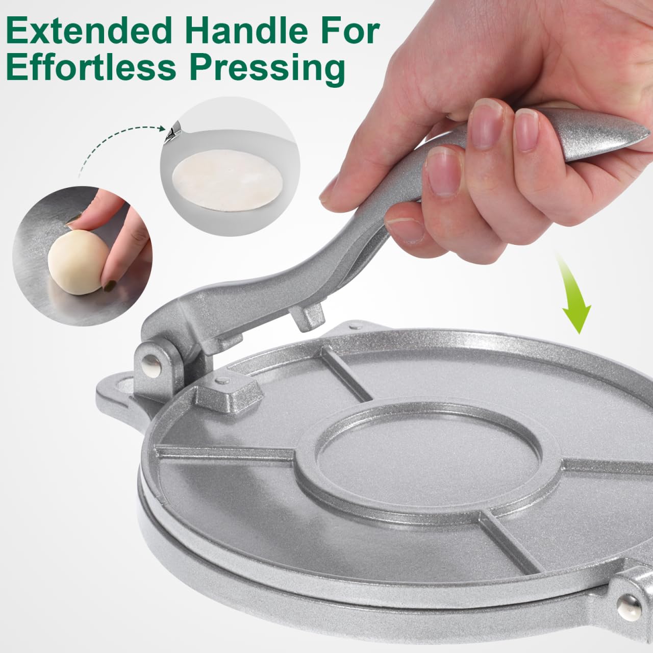 MUCKLILY Tortilla Press, Tortilla and Roti Maker, 12 Inch Dough Press Quesadilla Maker Pizza Press Roti Press Masa Roti Maker Chapati Maker for Flour Tortilla Silver 20cm