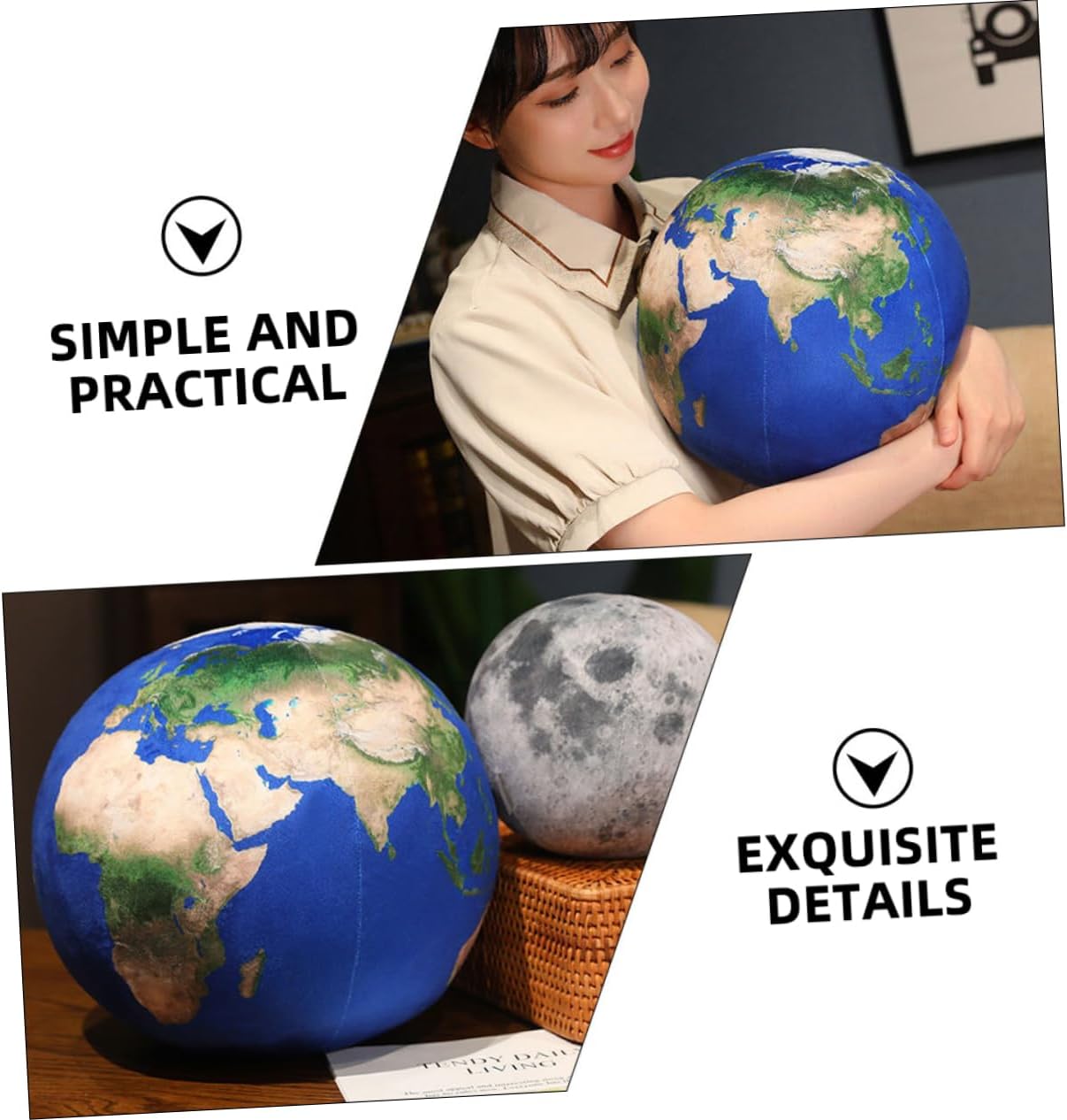 Kichvoe Soft Plush Earth Throw Pillow Ball Shaped Cuddly Cushion for Decor Educational and Party Decoration Comfortable Plush Globe Pillow for Living