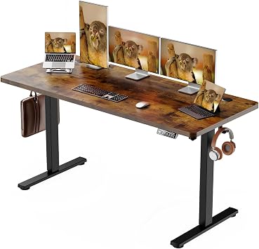 Standing Desk Electric Height Adjustable Desk 55 x 23.6 Inches Sit Stand up Desk, Computer Home Office Desk Memory Preset with Two-Piece Desktop Vintage Brown, 55 * 24 Inch