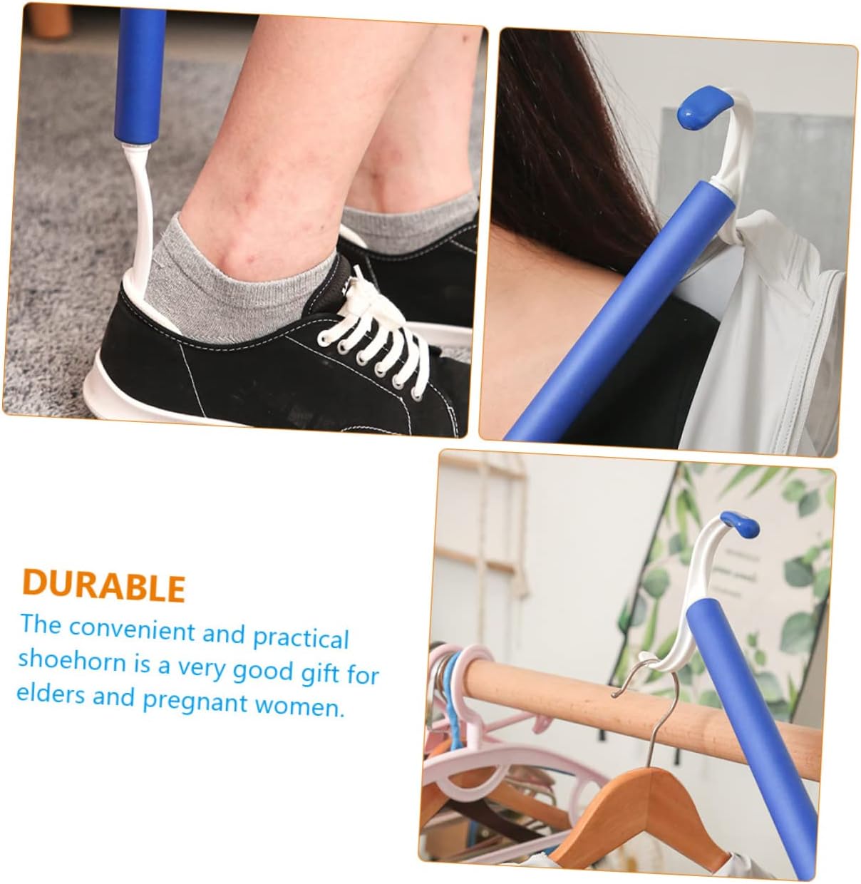 2pcs Long Dressing Stick and Shoe Horn Set Two-in-One Dressing Aid for Seniors Disabled and Pregnant Women Convenient for Easy and Footwear Assistance
