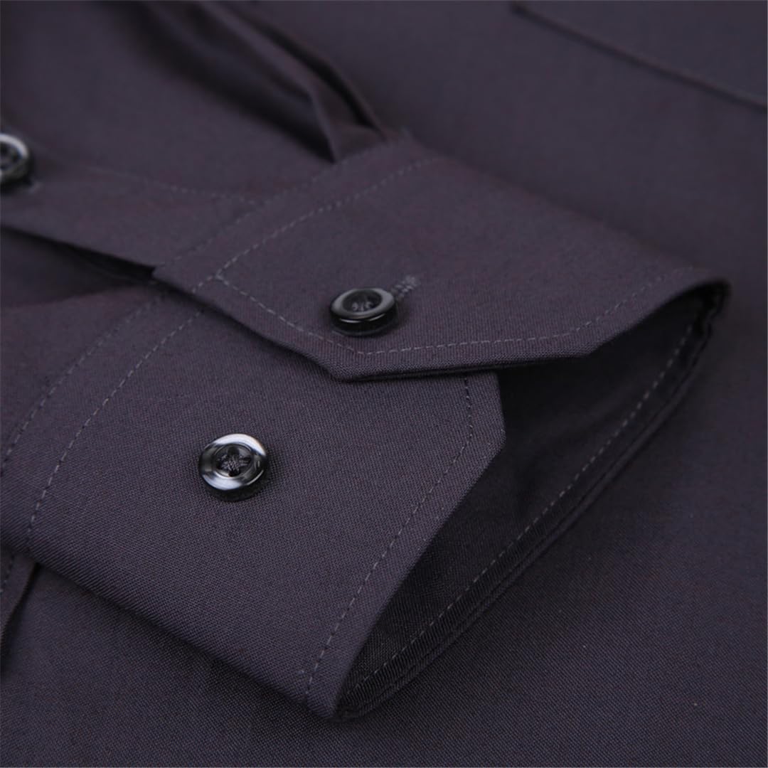 Camicia da uomo in tinta unita nera bianca da lavoro casual a maniche lunghe con risvolto camicia con bottoni