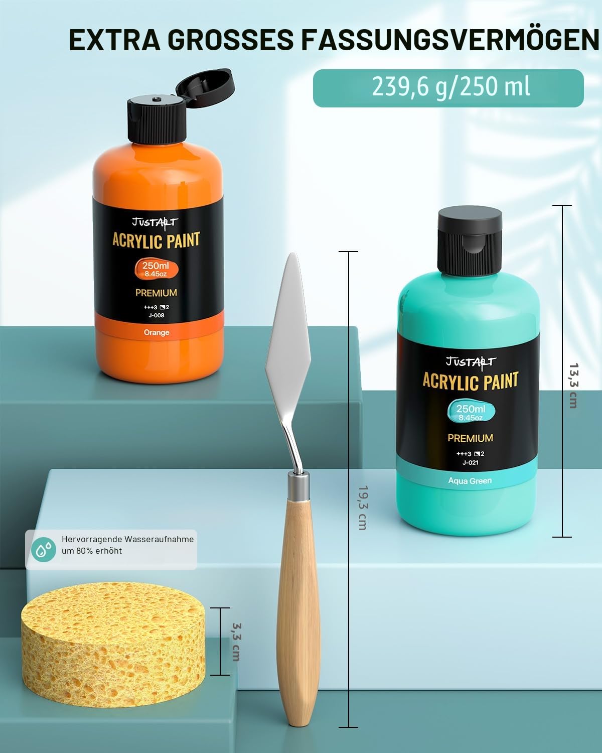 JusArt Acrylfarben set, mit 24 acryl Farben (je 250ml), große Flaschen, ungiftig Acrylic Paint,Wasserfest und Lichtecht,für Künstler,Holz, Stoff,leinwand,Leder und Stein