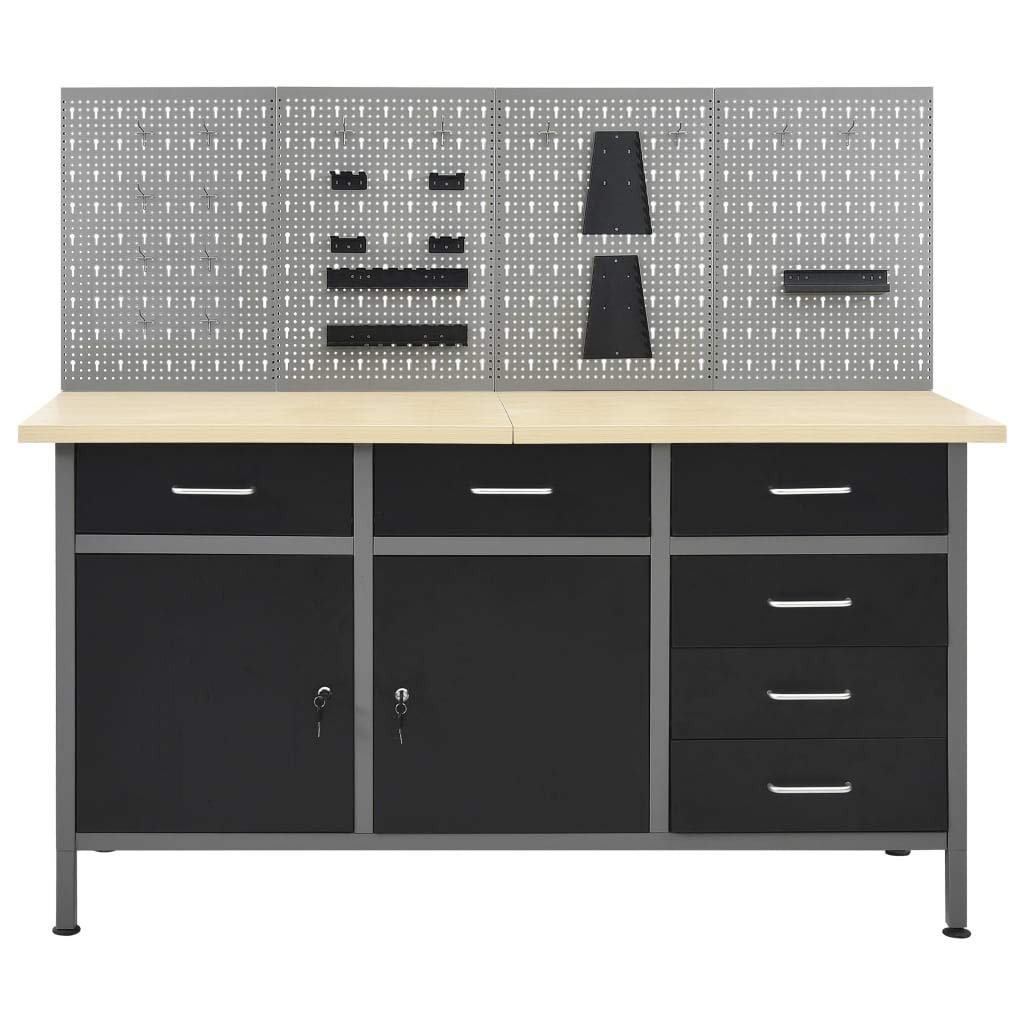 vidaXL Banco da Lavoro con 4 Pannelli a Parete Officina Fai da Te Garage Attrezzi Ferramenta Articoli Attrezzature Tavolo Falegname Bancone Bricolage