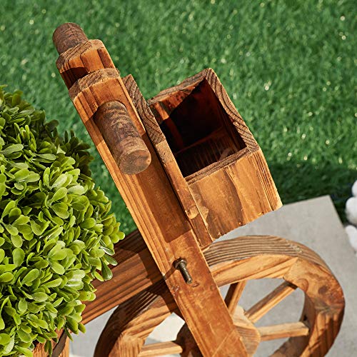 LOKATSE HOME Wooden Barrel Tricycle Planter Wagon Home Garden Outdoor Decor, Brown