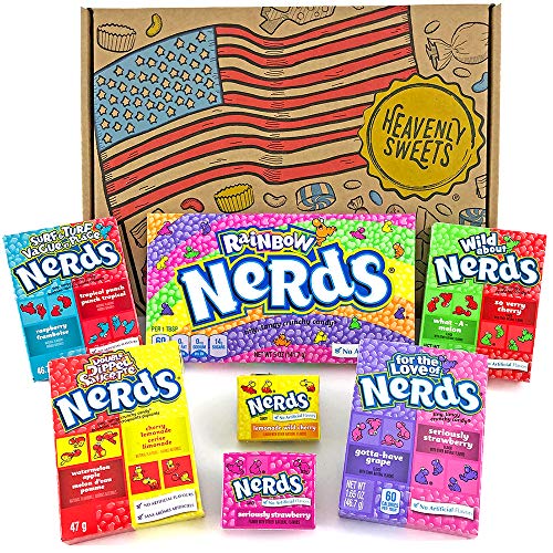 Heavenly Sweets Dulces Nerds Cesta Caramelos - Selection Americana, Rainbow Nerds, Nerds Mini Boxes - Regalo Cumpleaños, Navidad, Día de San Valentín, Pascua - Pack de 25x18x2,5cm