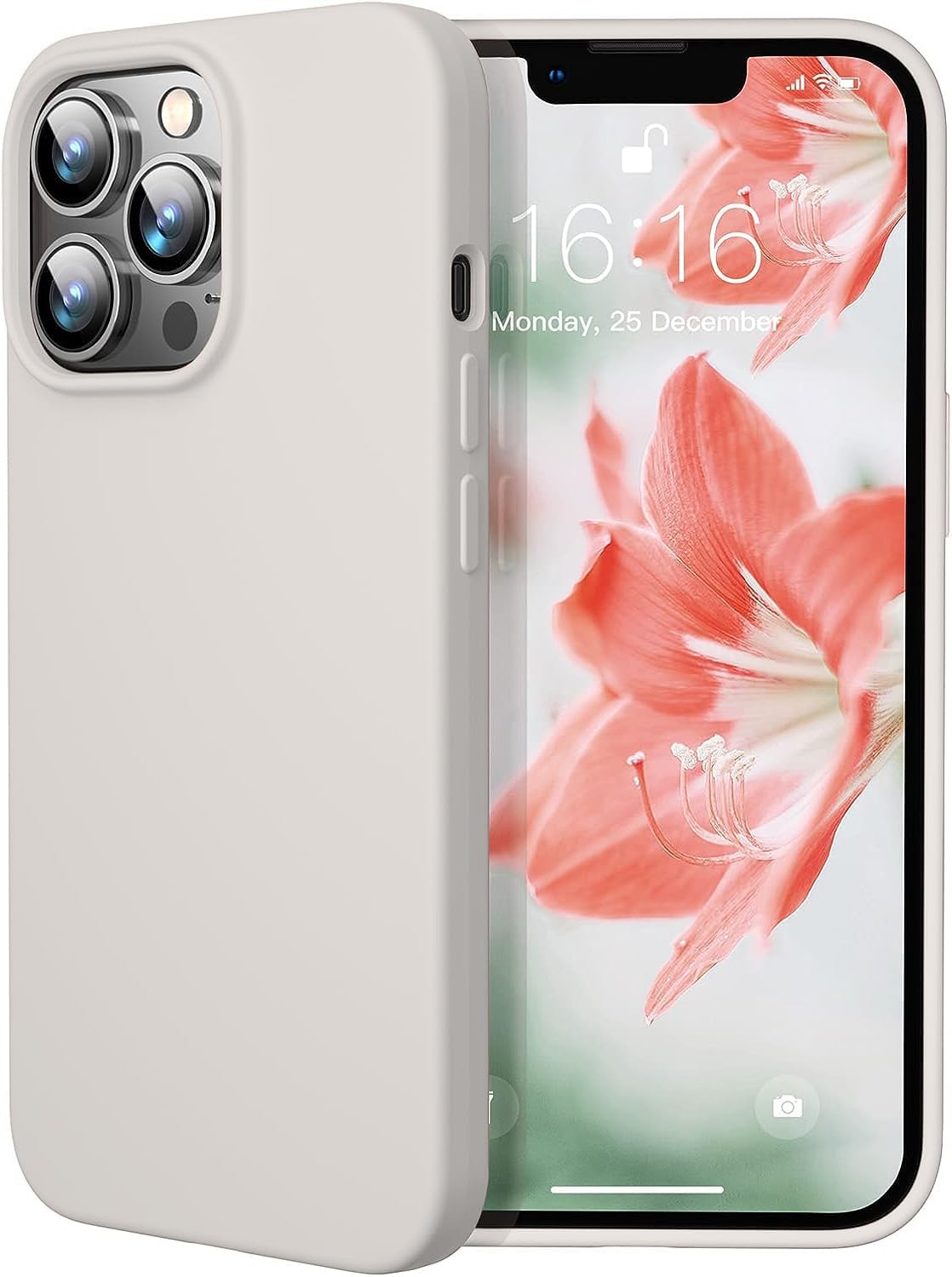 Microfiber Candy Case Compatible for iPhone 14 PRO MAX, Shockproof Slim Back Cover Liquid Silicone Case, Stone Grey